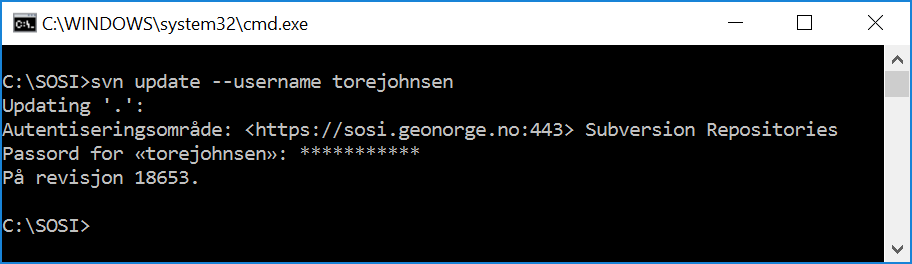 Kommandolinjeklienten. Bytte SVN brukernavn